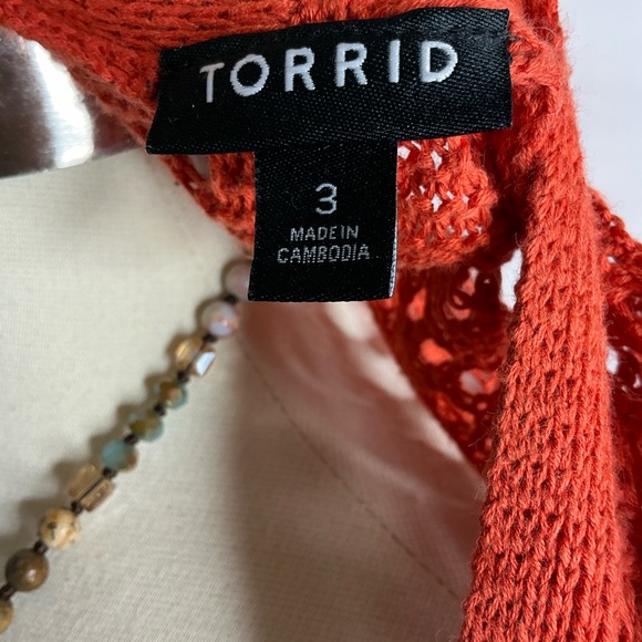 Torrid Plus Size 3 22 24 Bold Orange Knit Crochet Long Sweater Cardigan Fall - Picture 10 of 10
